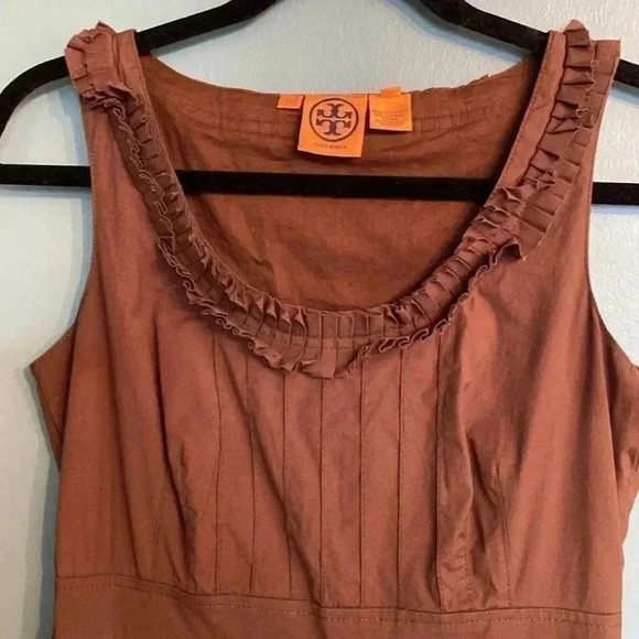 Tory Burch brown pleated cotton knee length sleeveless dress - size 2 - Picture 4 of 10